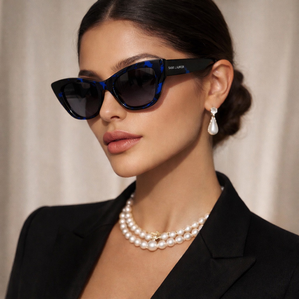 Saint Laurent Sl 276 Mica 009 Blue Havana Cat-Eye Sunglasses Nwot W/ Case
